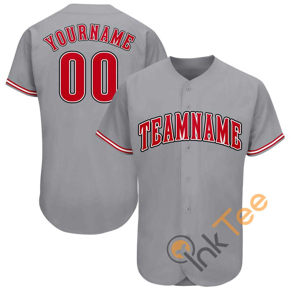 Custom Gray Red White Baseball Jersey