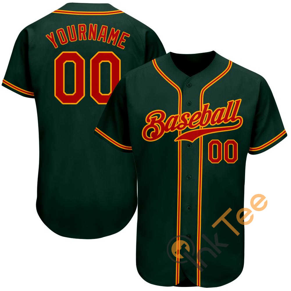 Custom Green Red Gold Baseball Jersey