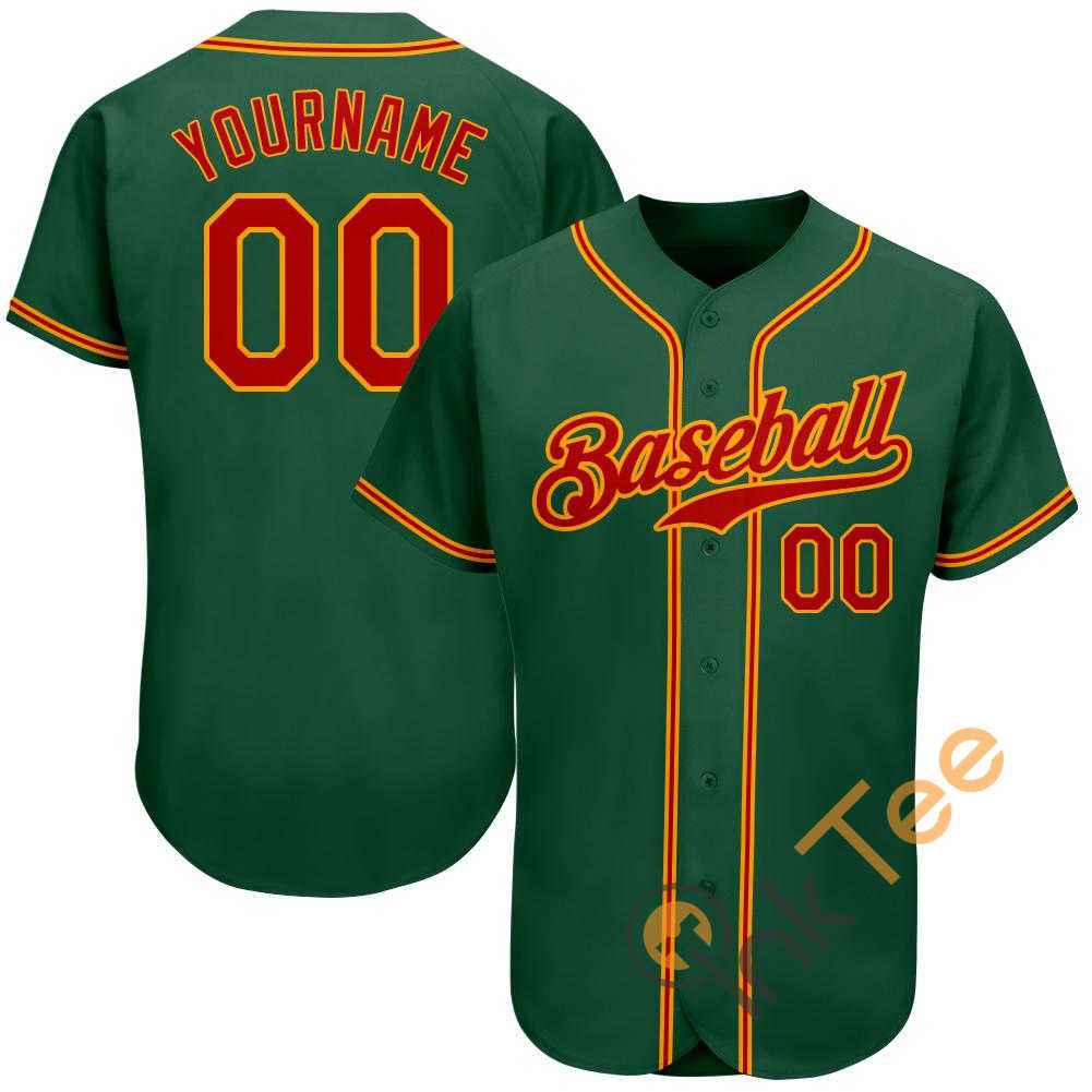 Custom Kelly Green Red Gold Baseball Jersey
