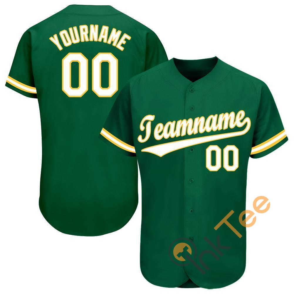 Custom Kelly Green White Gold Baseball Jersey