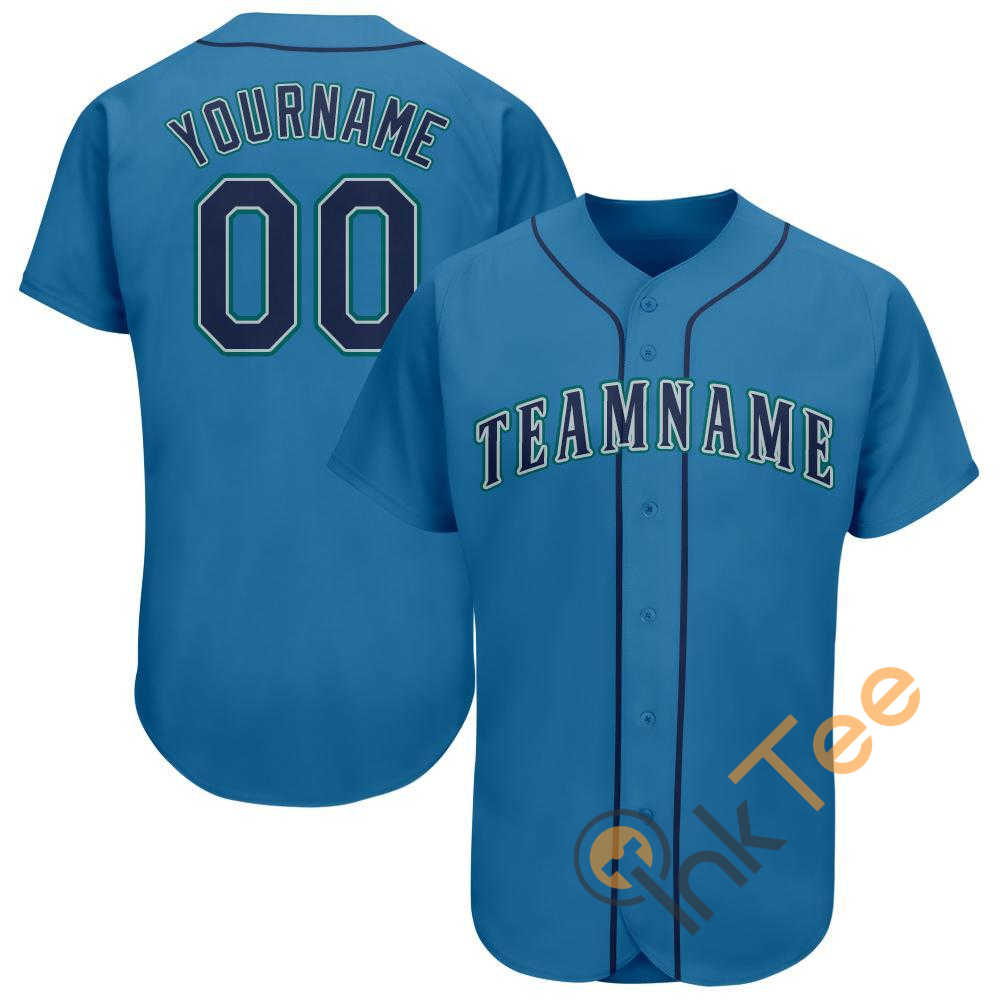 Custom Light Blue Navy Aqua Baseball Jersey