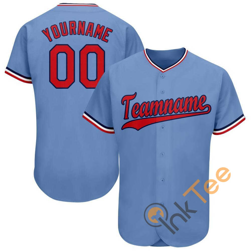 Custom Light Blue Red Navy Baseball Jersey