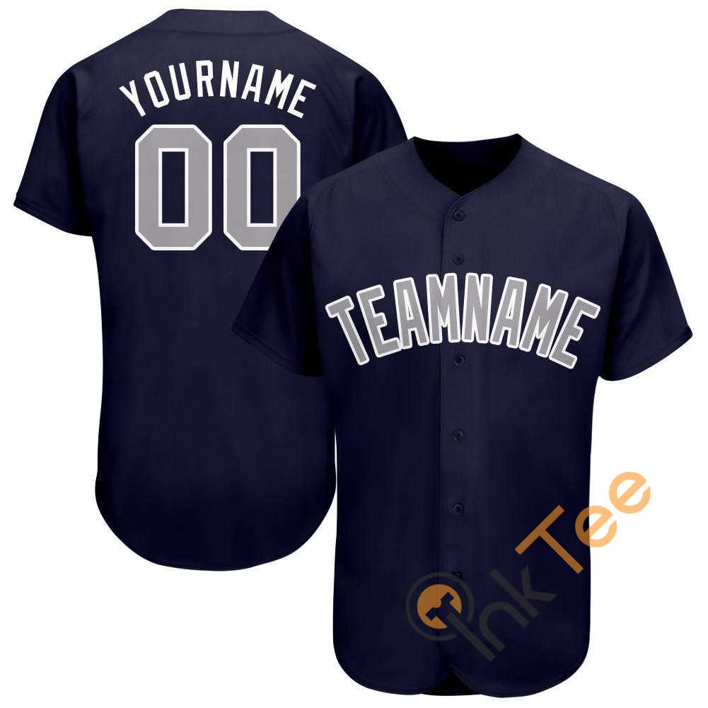 Custom Navy Gray White Baseball Jersey