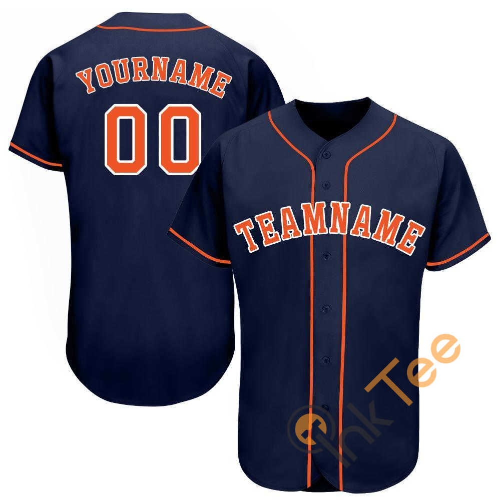 Custom Navy Orange White Baseball Jersey