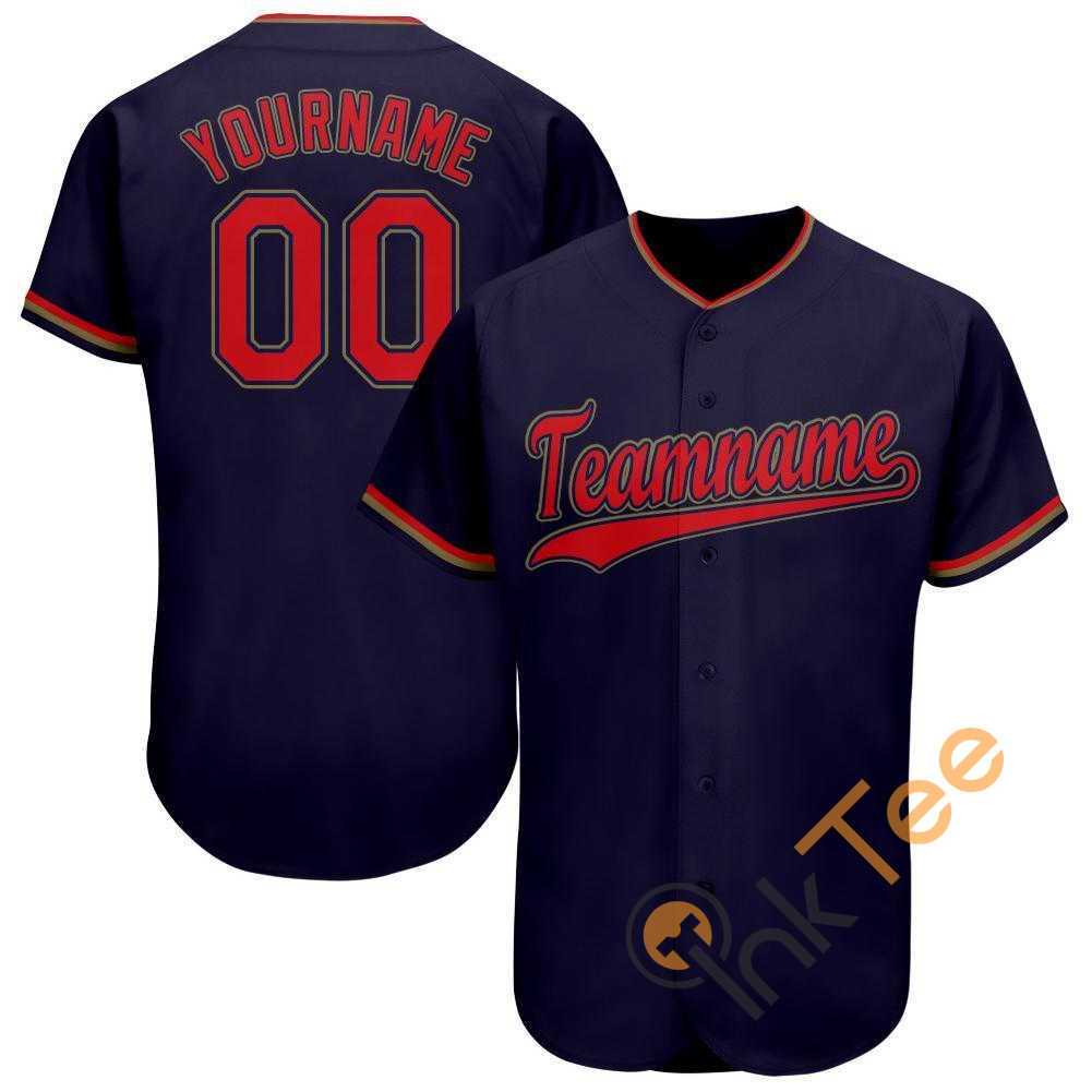 Custom Navy Red Old Gold Baseball Jersey