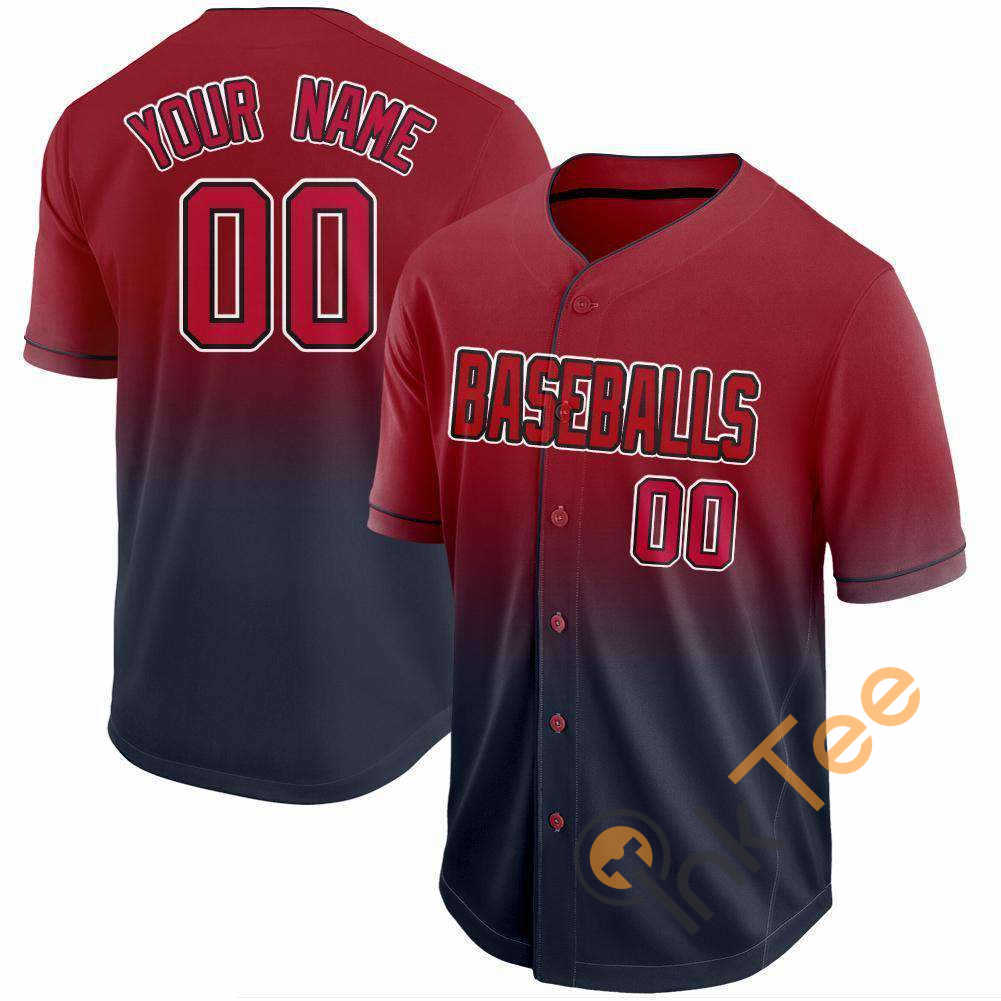 Custom Navy Red White Fade Baseball Jersey