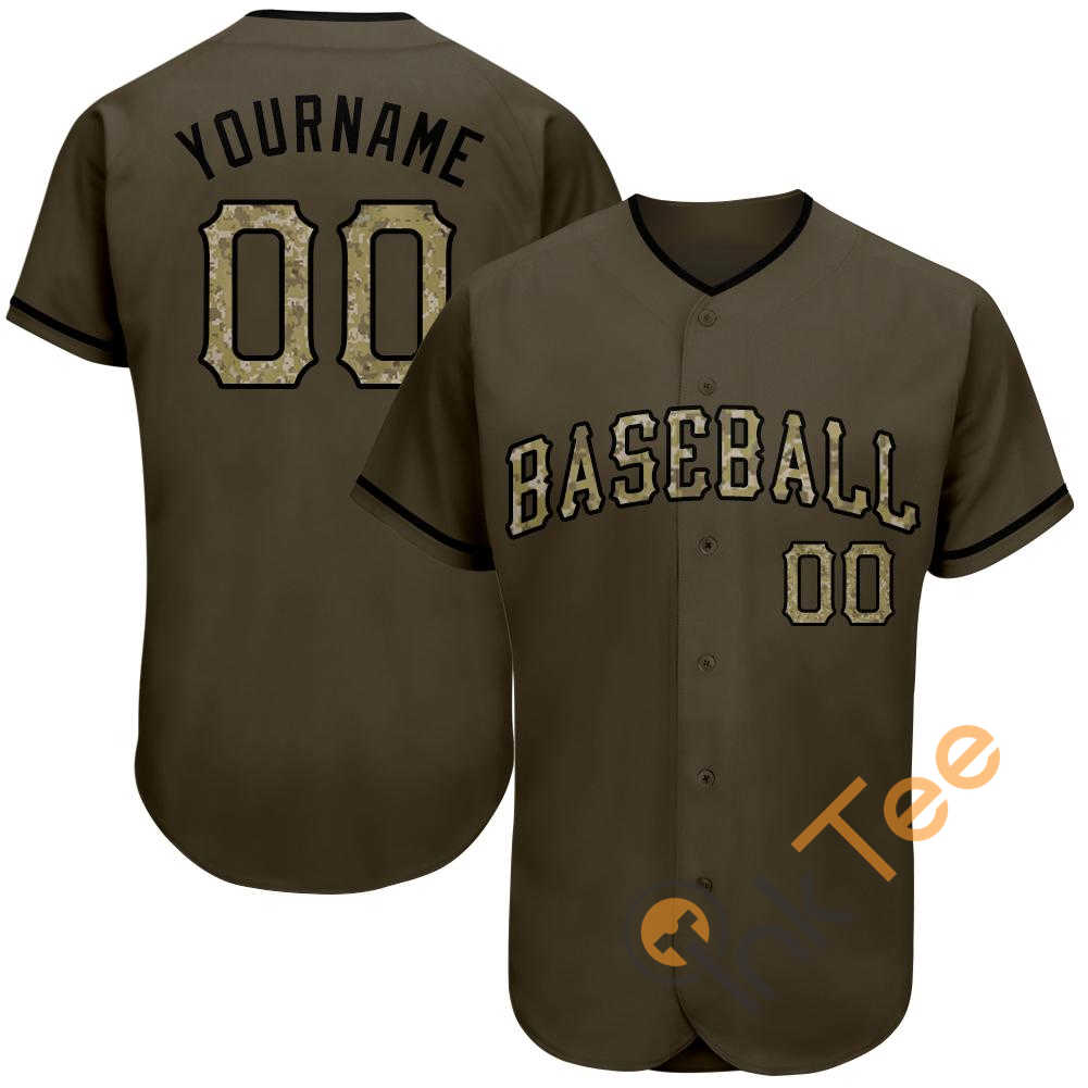 Custom Olive Camo Black Salute To Service Baseball Jersey