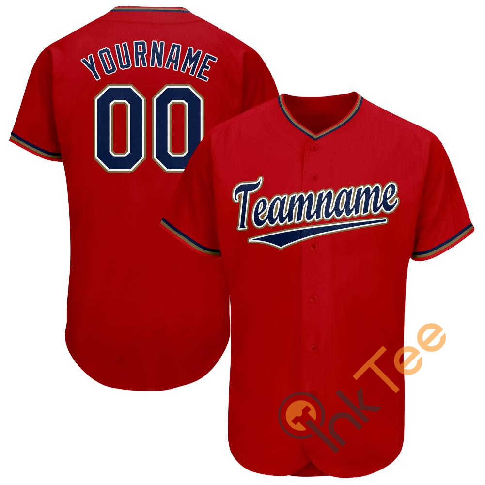 Custom Red Navy Old Gold Baseball Jersey