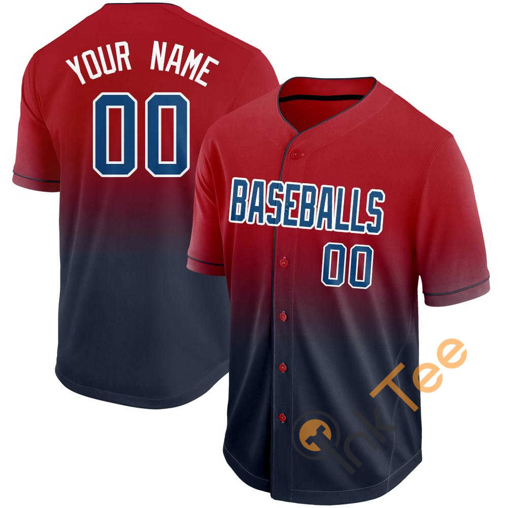 Custom Red Navy White Fade Baseball Jersey