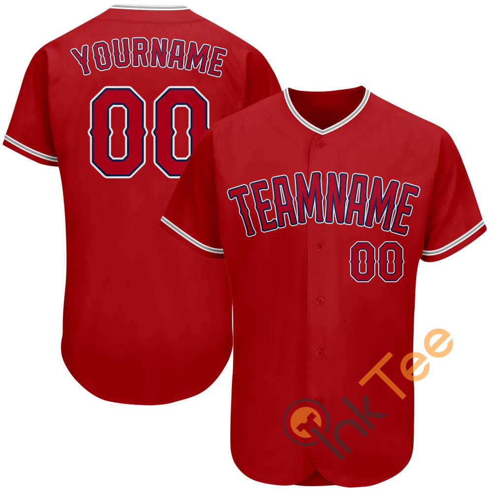 Custom Red Red Navy Baseball Jersey