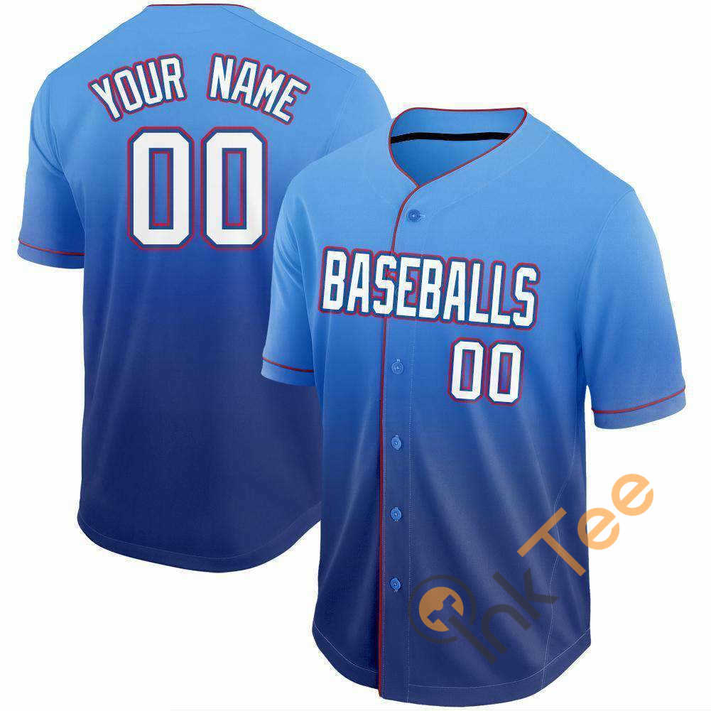 Custom Royal White Red Fade Baseball Jersey