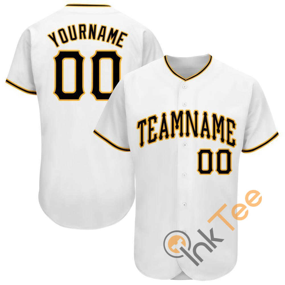 Custom White Black Gold Baseball Jersey