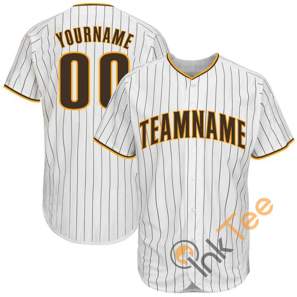 Custom White Brown Strip Brown Gold Baseball Jersey