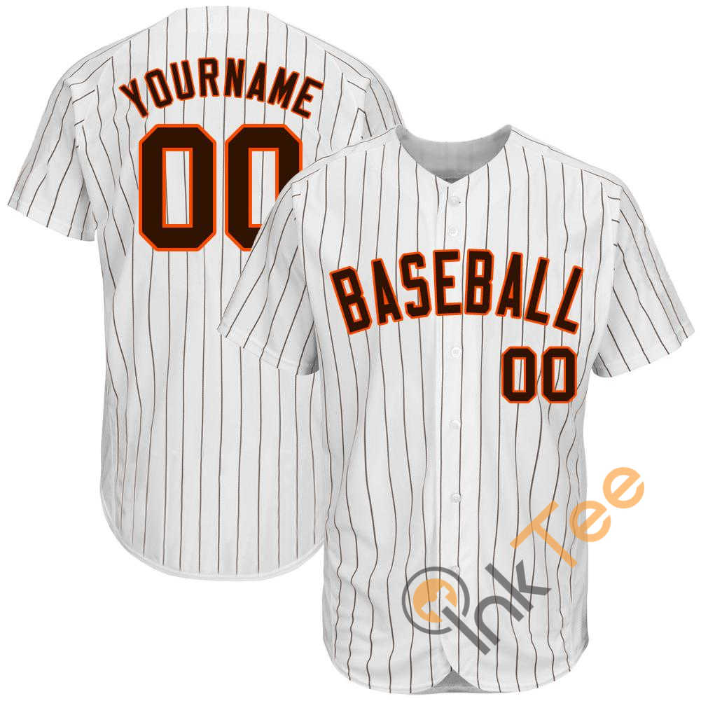 Custom White Brown Strip Brown Orange Baseball Jersey