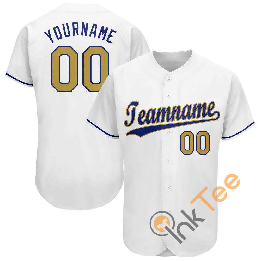 Custom White Old Gold Royal Baseball Jersey