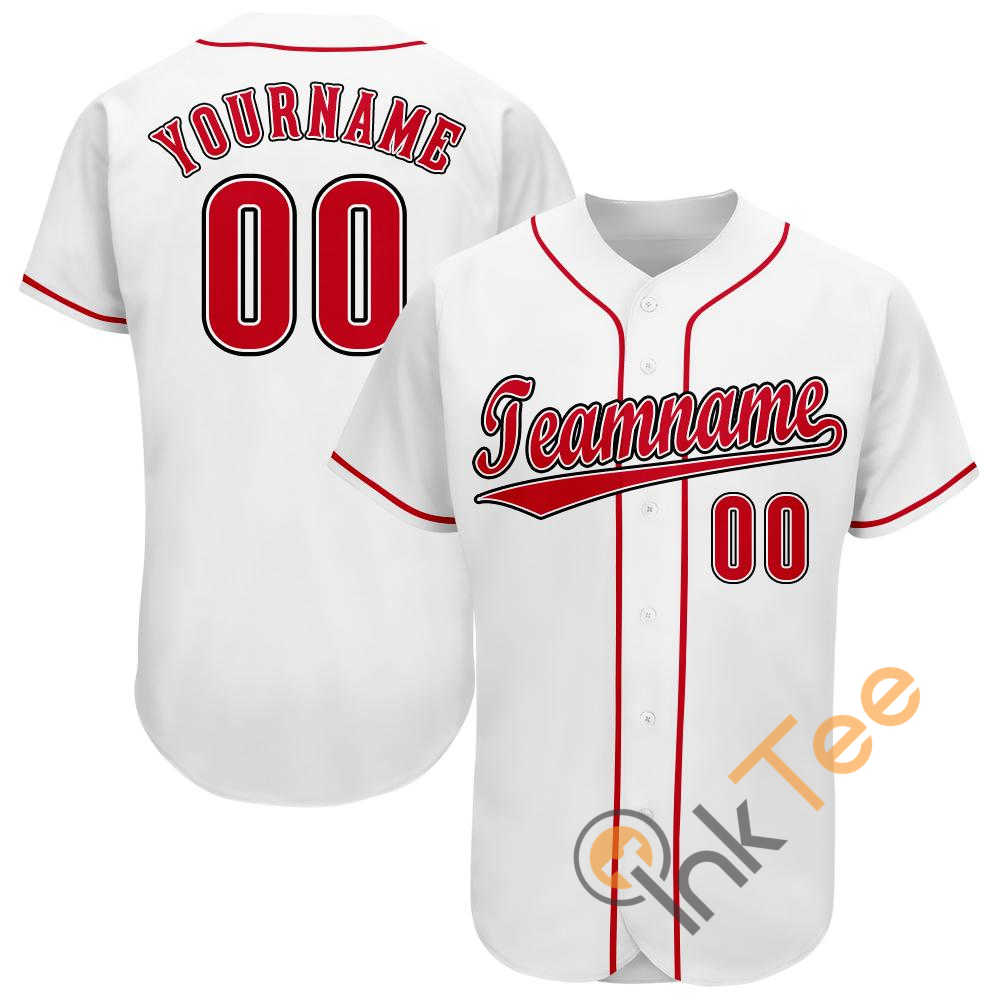 Custom White Red Black Baseball Jersey