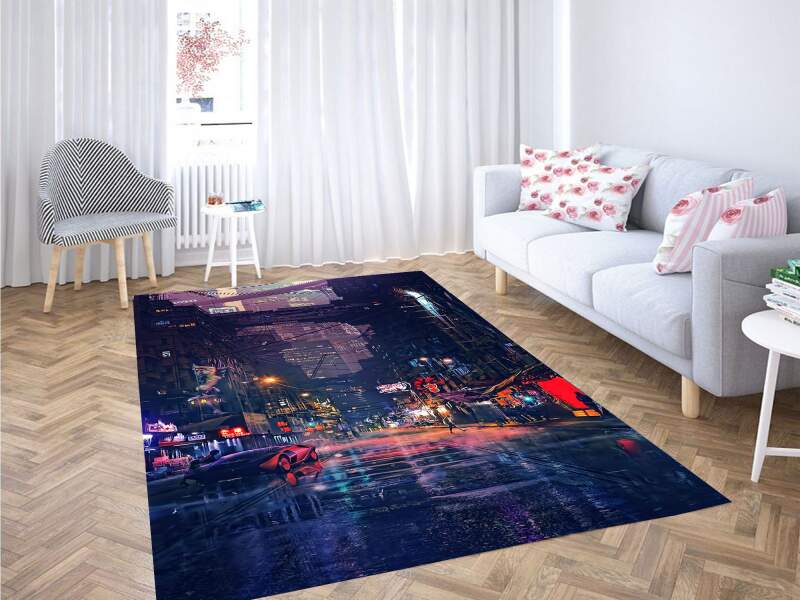 Cyberpunk Futuristic City Carpet Rug
