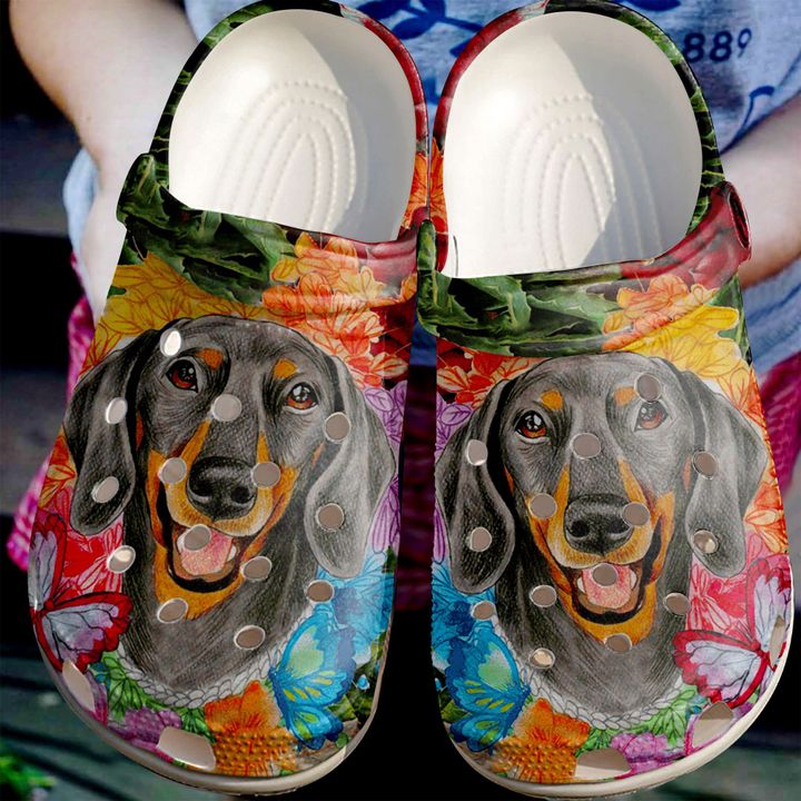 Dachshund Butterfly And Crocs Clog Shoes