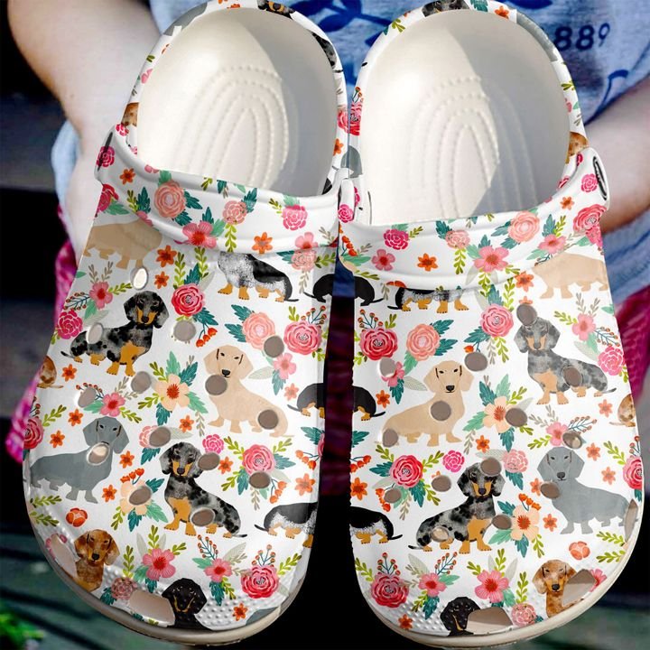 Dachshund Floral Pattern Crocs Clog Shoes