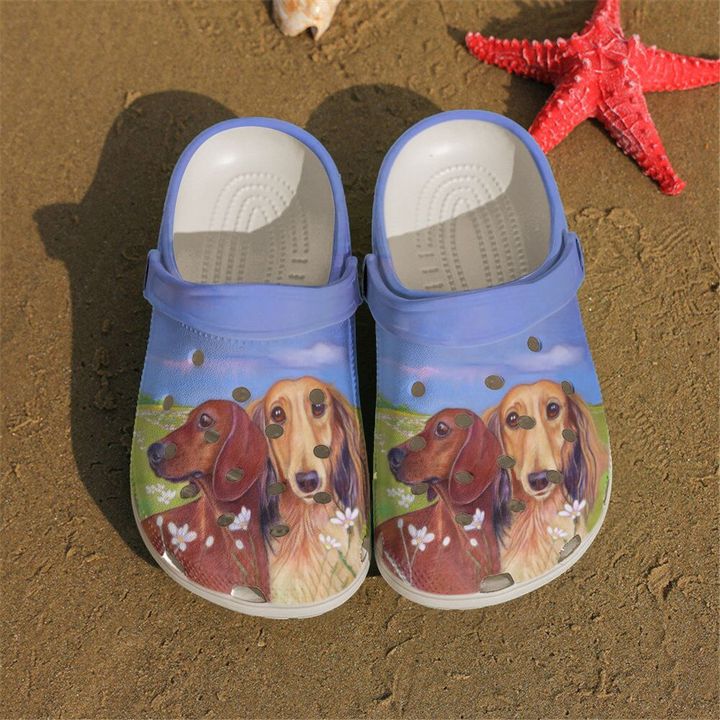 Dachshund With Floral Crocs Clog Shoes