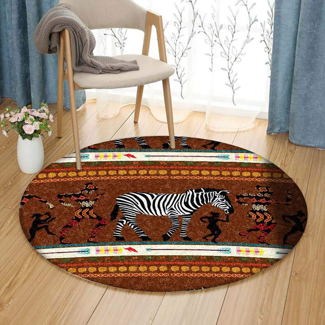 Dancing Aborigines And Zebra Limited Edition Round Rug