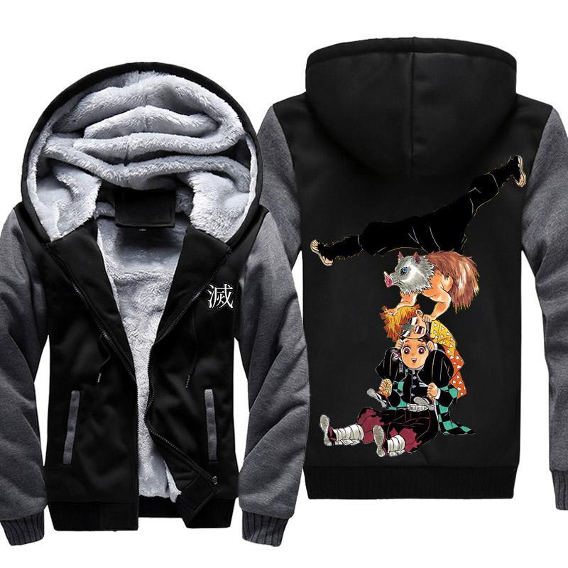 Demon Slayer Fleece Jacket Tanjiro Inosuke Zenitsu Jacket Hoodie 3D