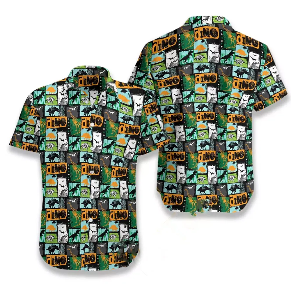 Dinosaur Collage Art Hawaiian shirts