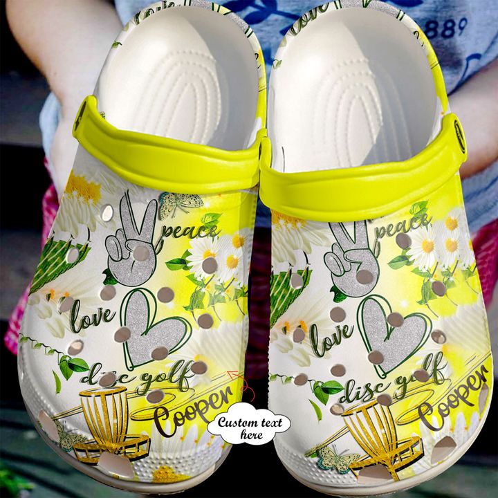 Disc Golf Personalized Peace Love Yellow Crocs Clog Shoes