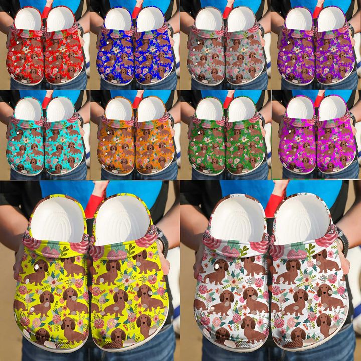 Dog Floral Dachshund Pattern Crocs Clog Shoes