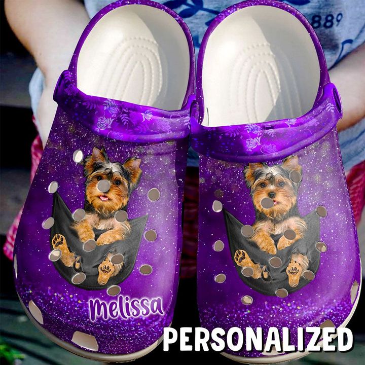 Dog Personalized Baby Yorkie In Pocket Crocs Clog Shoes