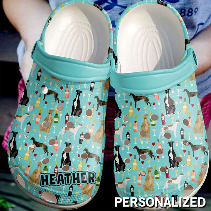 Dog Personalized Greyhound And Wine Crocs Clog Shoes