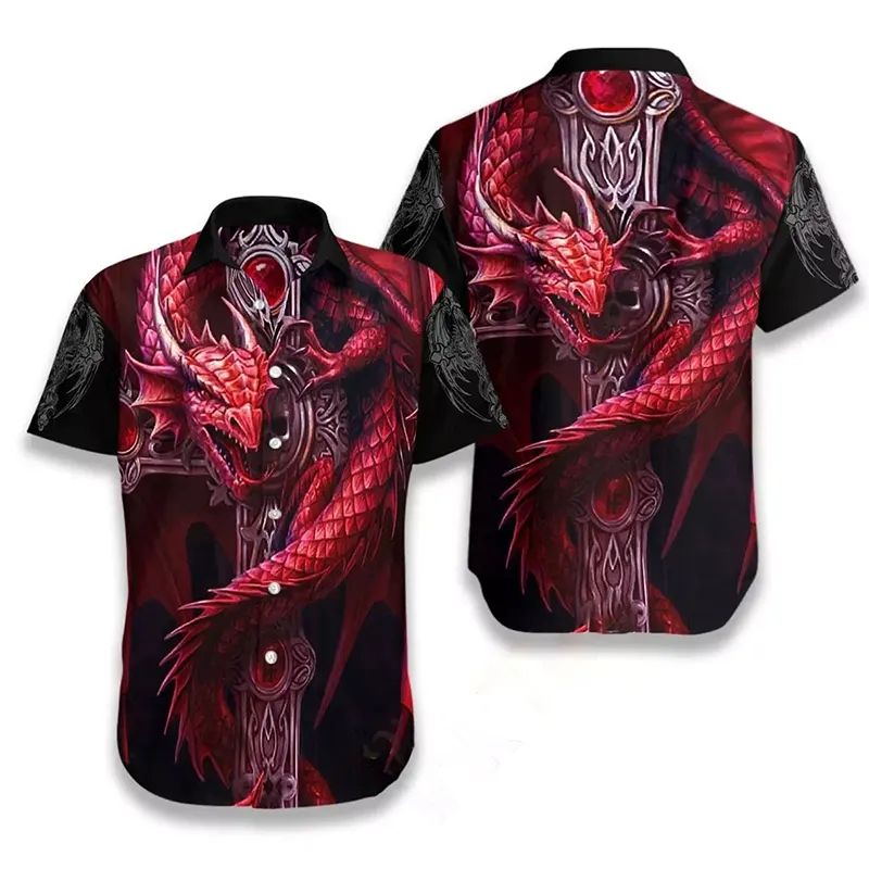 Dragon Tattoos Magenta Hawaiian shirts