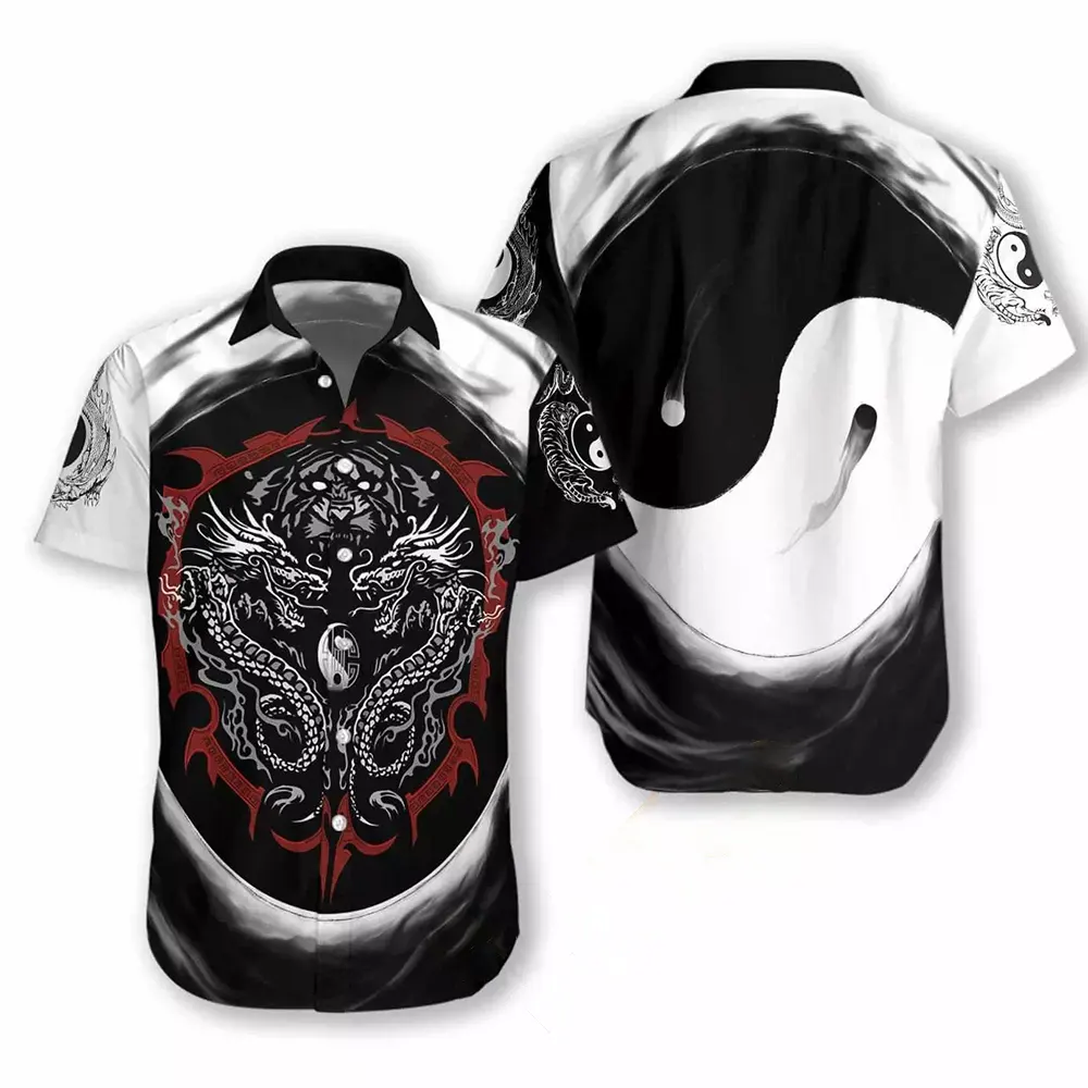 Dragon Tiger Yin Yang Art 3d Hawaiian shirts