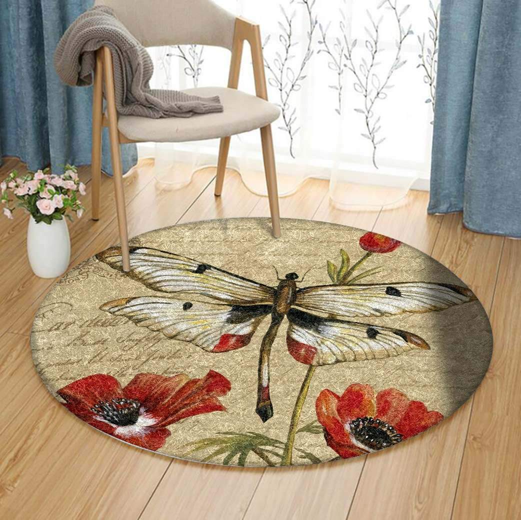 Dragonfly And Poppies Limited Edition Round Rug