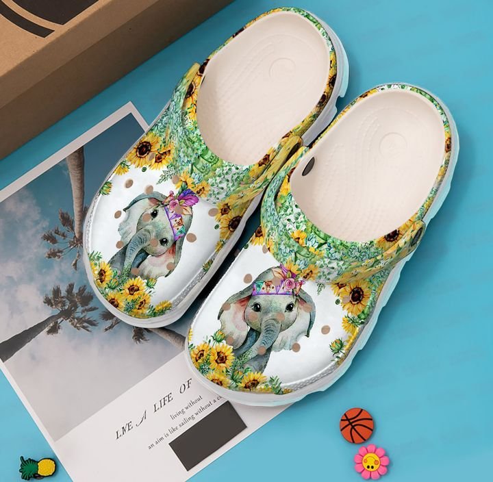 Elephant Sunflower Pattern Crocs Clog Shoes