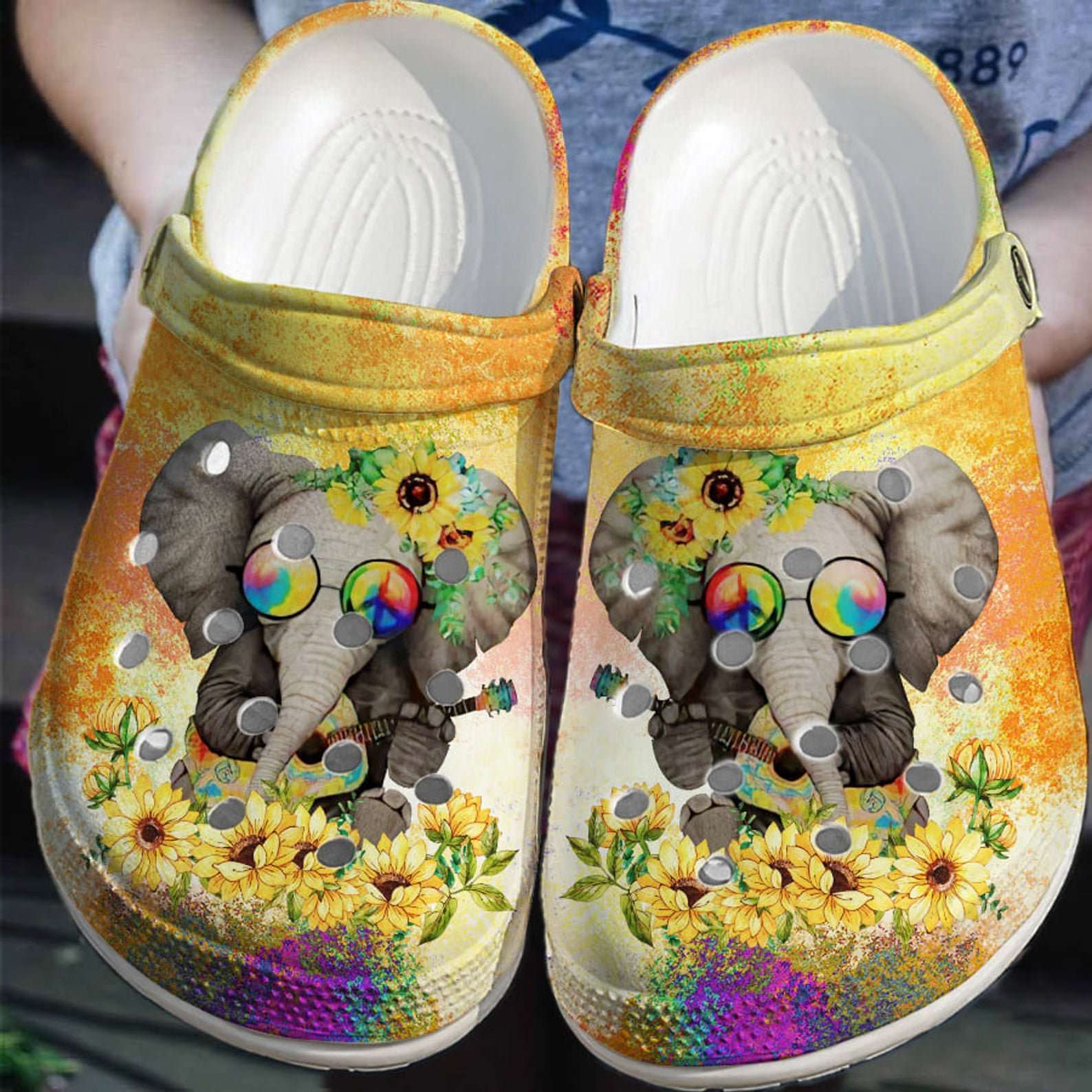 Elephant With Sunflower Crocs Clog Shoes