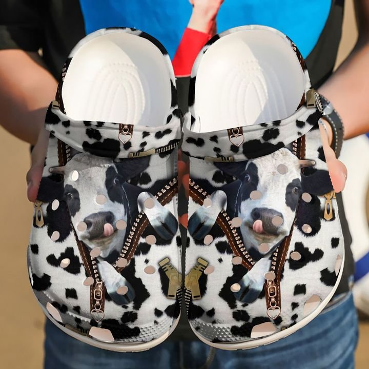 Farmer Cow Zipper Crocs Clog Shoes