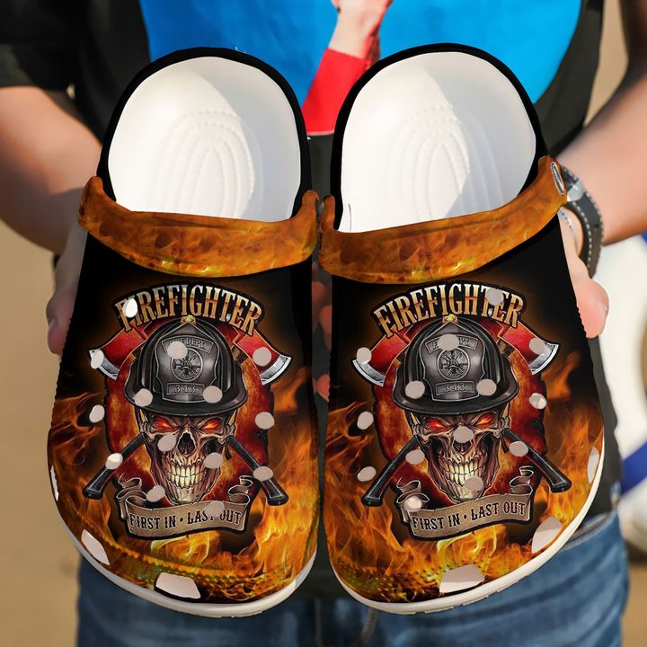 Firefighter Skull Crocs Clog Shoes