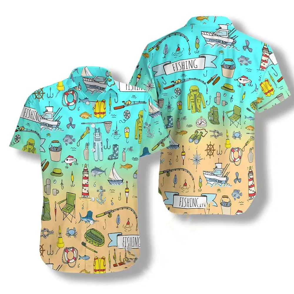 Fishing Doodle Seamless Pattern Hawaiian shirts