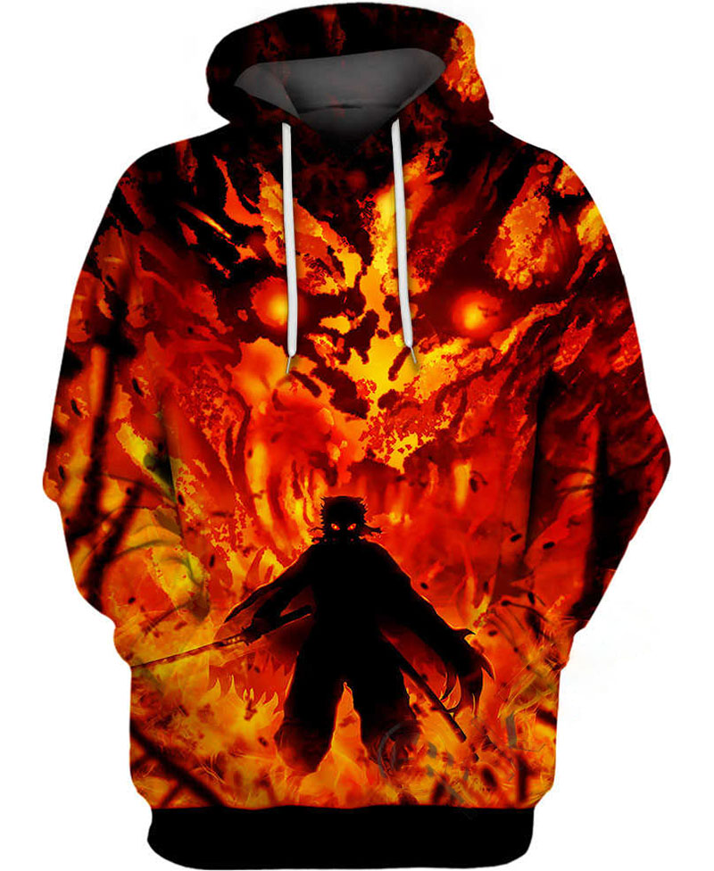 Flame Pillar Rengoku Kyojuro Hoodie 3D