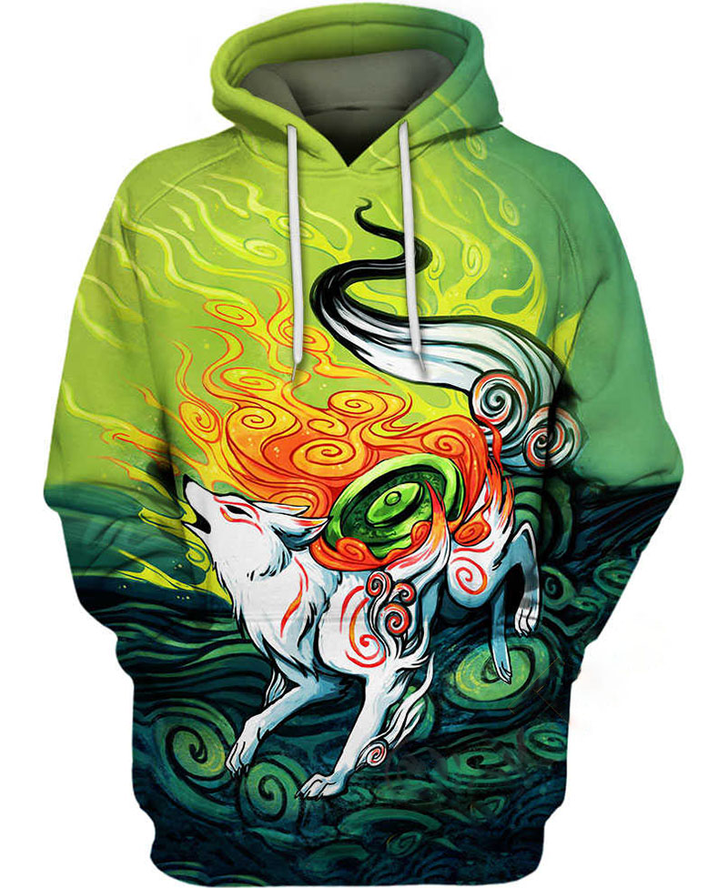 Flames Fire Okami Hoodie 3D