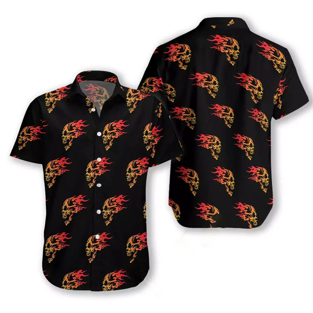 Flaming Angry Skull Hawaiian shirts