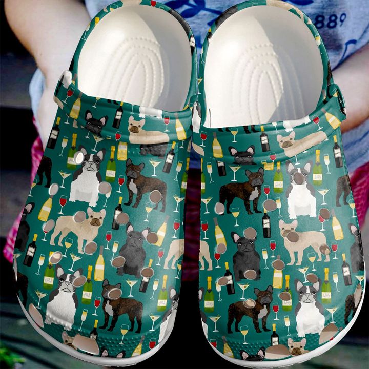 French Bulldog Dog & Wine Crocs Clog Shoes