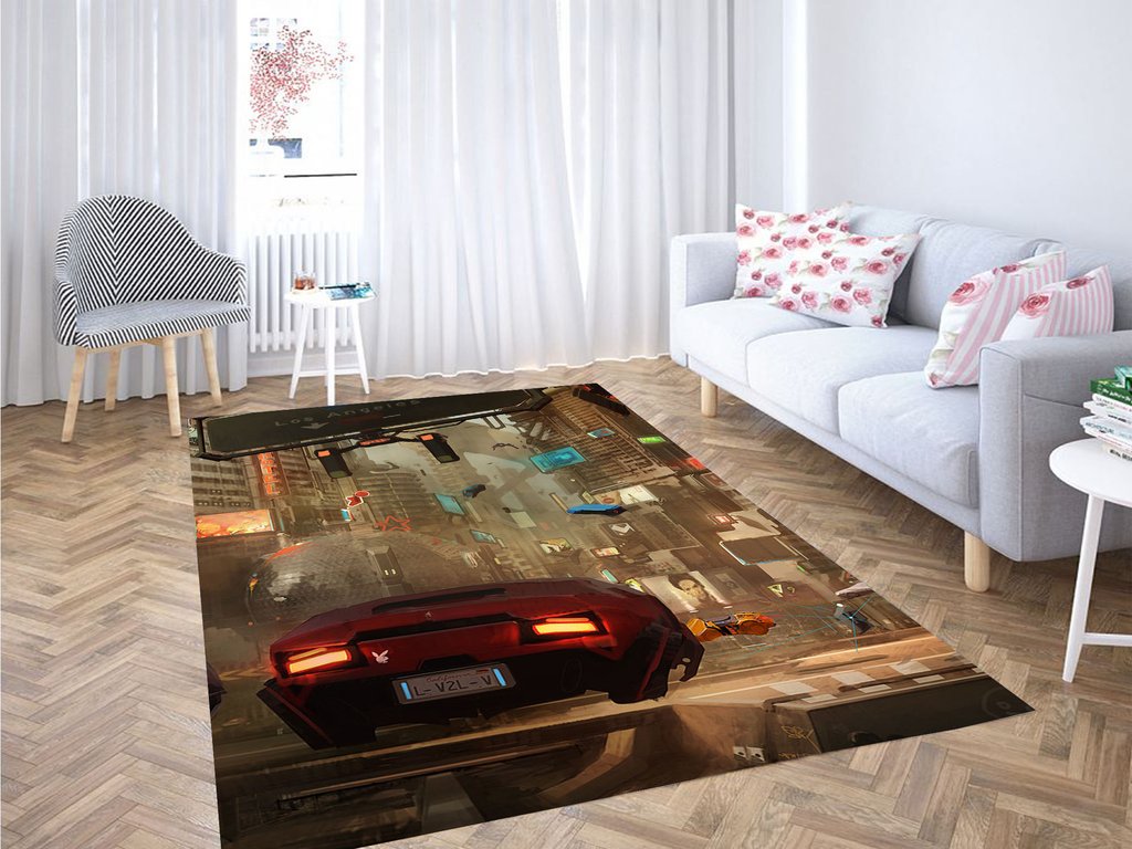 Futuristic City Cyberpunk Living Room Modern Carpet Rug
