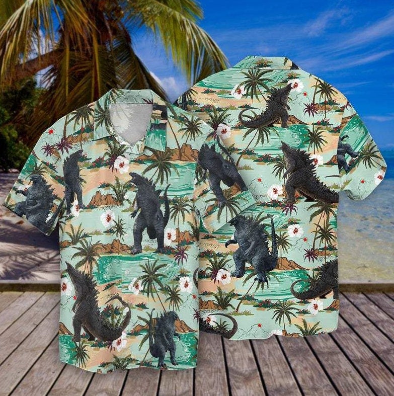 Godzilla Japanese Monster Coconut Tree Pattern Summer Vacation Hawaiian shirts