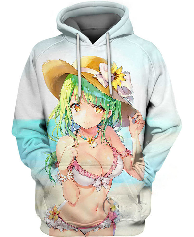 Green Hair Girl Hoodie 3D