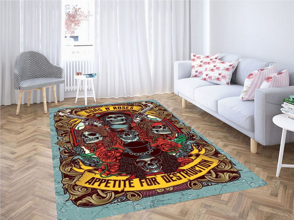 Gun & Roses Living Room Modern Carpet Rug