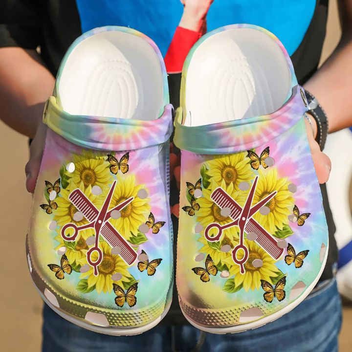 Hairstylist Tie Dye And Sunflower Crocs Clog Shoes