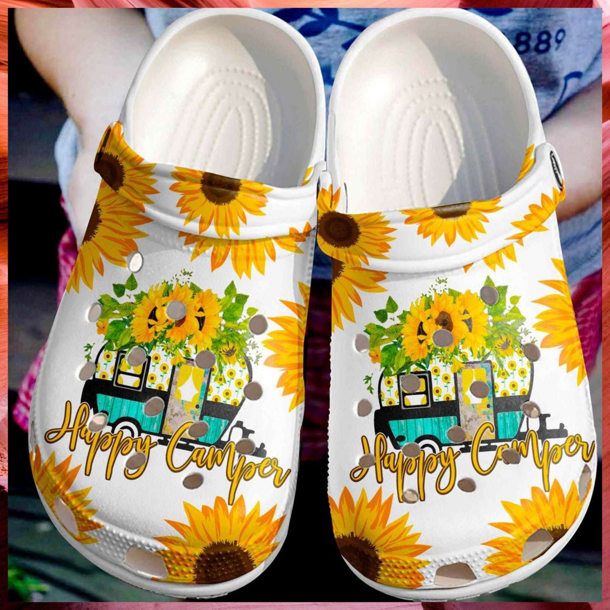 Happy Camper Sunflower Crocs Clog Shoes