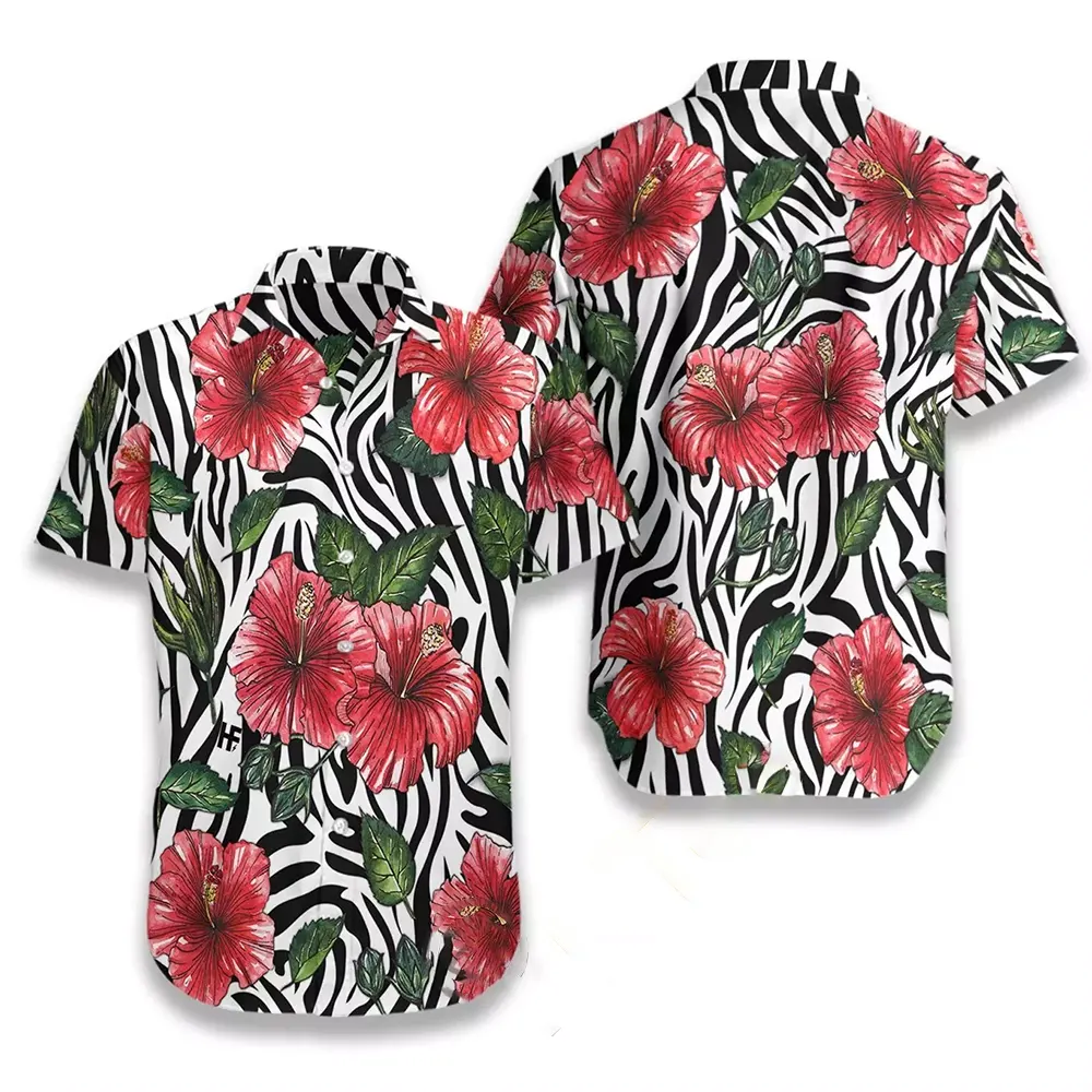 Hibiscus Zebra Watercolor Painting Art Hawaiian shirts